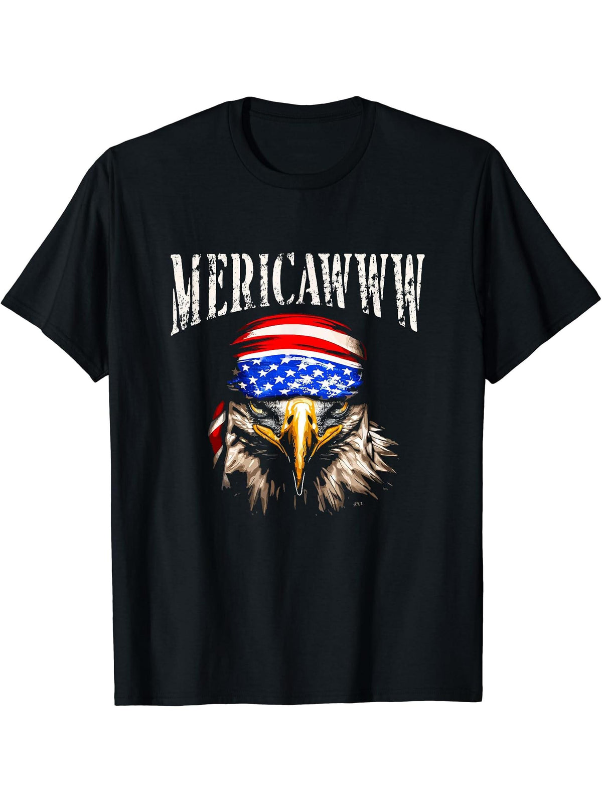 Mericawww - Retro Patriotic Bald Eagle American Flag Bandana T-Shirt 180G 100% Cotton Printed Round Neck Short-Sleeve T-Shirt, Gifts for Men Dad Husband Grandpa, S-XXXL, Black