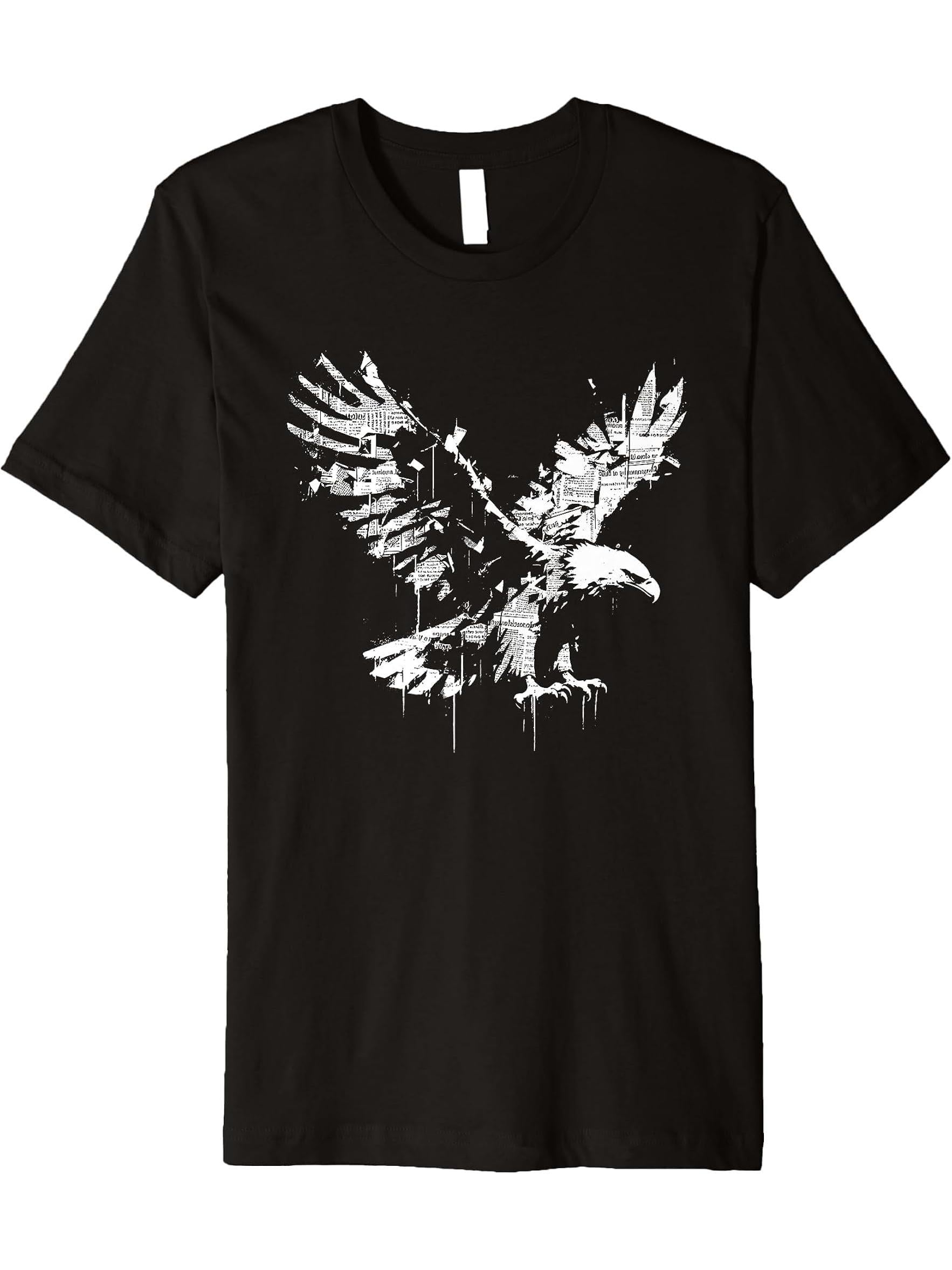Bald Eagle - Vintage Eagle Newspaper Illustration Premium T-Shirt 180G 100% Cotton Printed Round Neck Short-Sleeve T-Shirt, Gifts for Men Dad Husband Grandpa, S-XXXL, Black