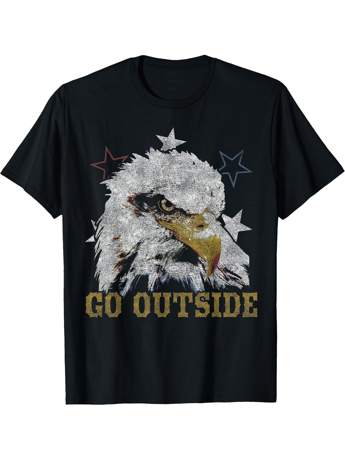 Go Outside Bald Eagle Head T-Shirt 180G 100% Cotton Printed Round Neck Short-Sleeve T-Shirt, Gifts for Men Dad Husband Grandpa, S-XXXL, Black