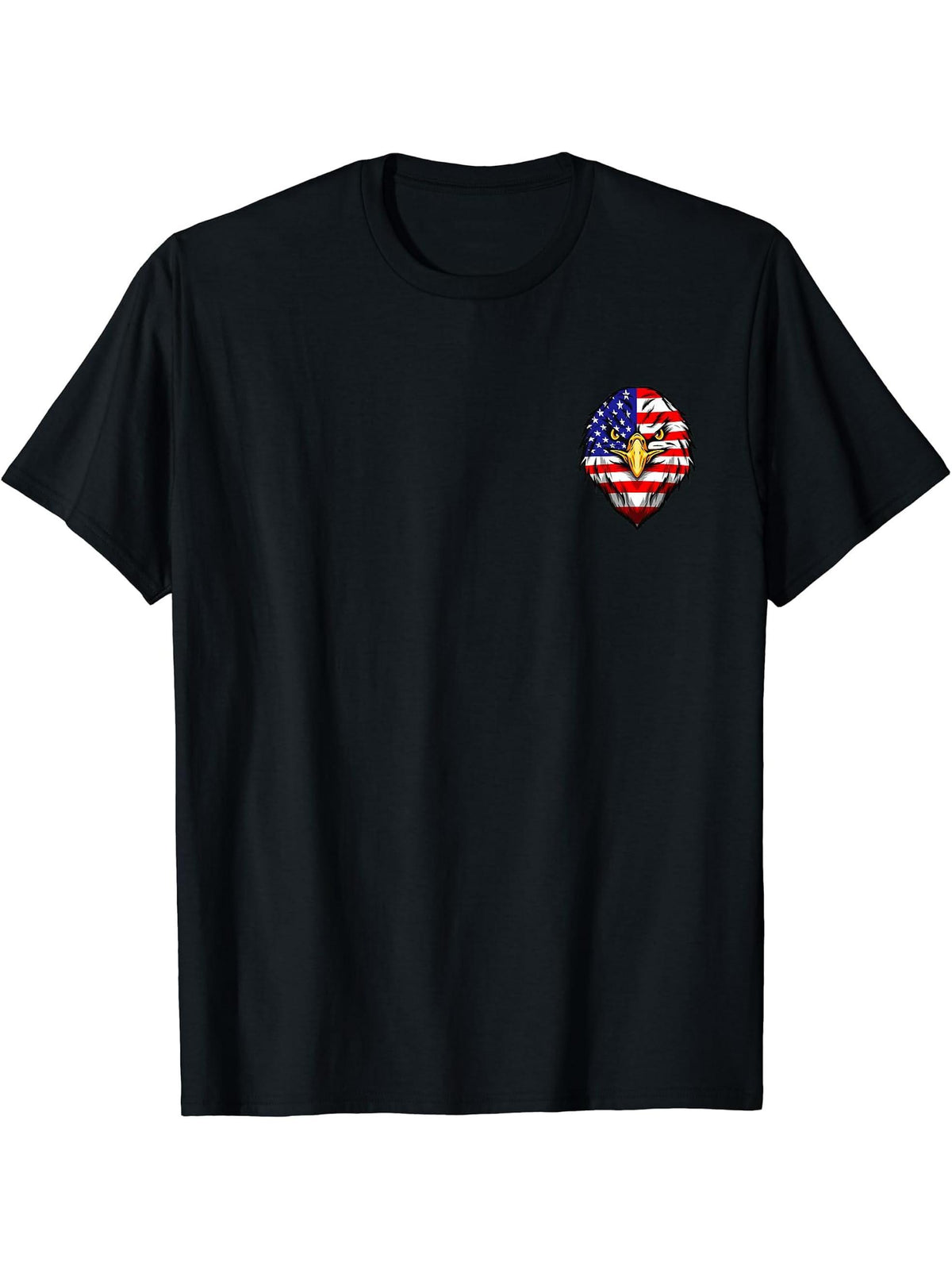 American Bald Eagle USA Flag 4th of July Men Women Patriotic T-Shirt 180G 100% Cotton Printed Round Neck Short-Sleeve T-Shirt, Gifts for Men Dad Husband Grandpa, S-XXXL, Black