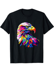 Eagle Pop Art Rainbow Colors Falconer Hunter Bald Eagle T-Shirt 180G 100% Cotton Printed Round Neck Short-Sleeve T-Shirt, Gifts for Men Dad Husband Grandpa, S-XXXL, Black