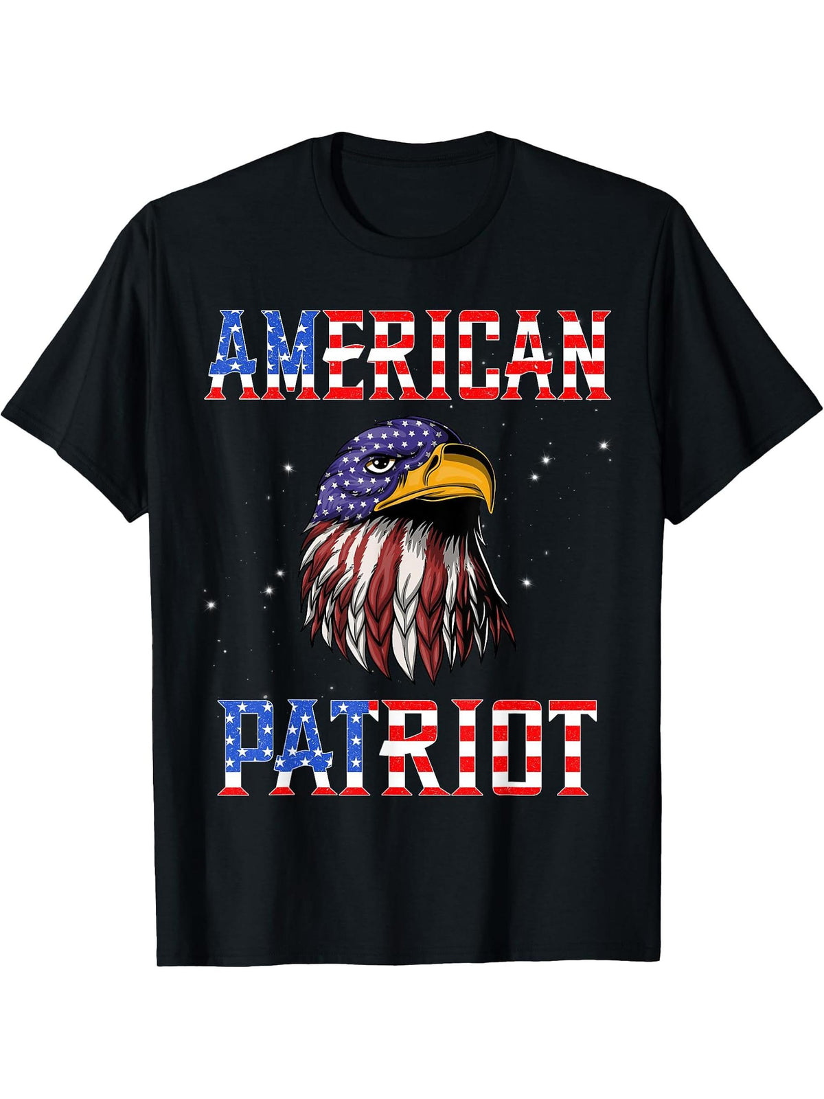 American Patriot Eagle Patriotic Shirts Men Women 4th July T-Shirt 180G 100% Cotton Printed Round Neck Short-Sleeve T-Shirt, Gifts for Men Dad Husband Grandpa, S-XXXL, Black