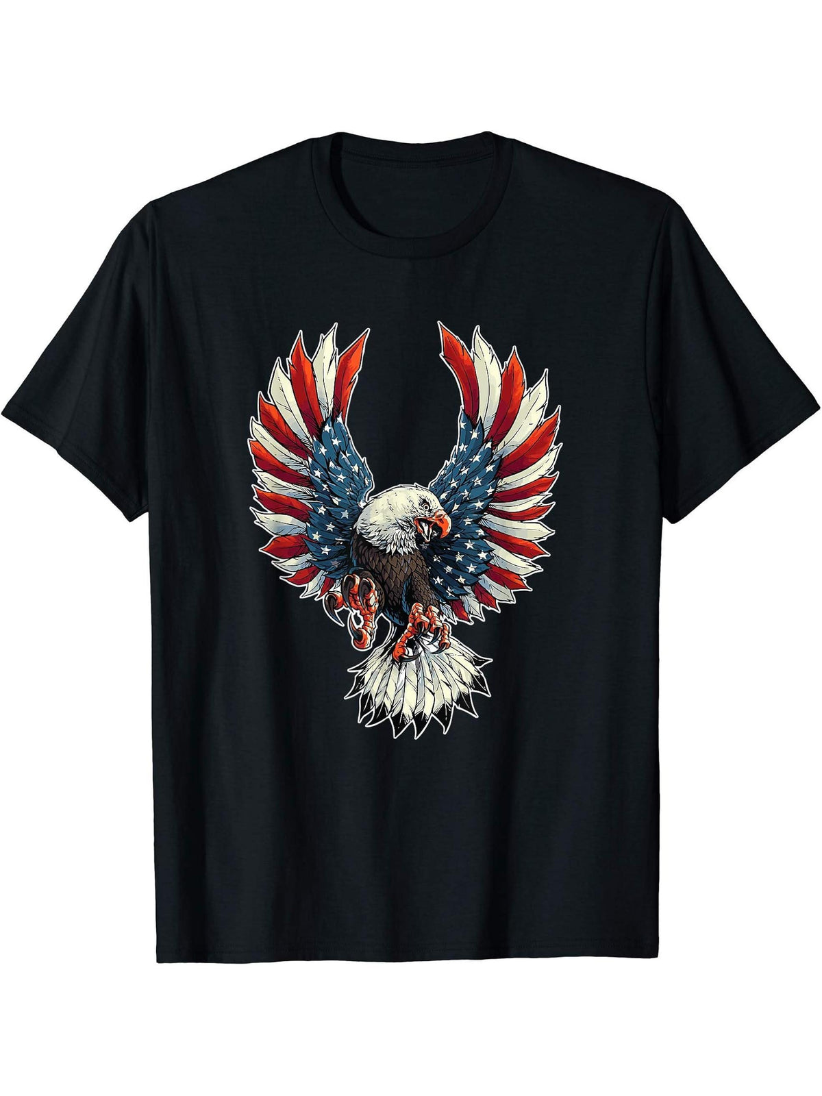 USA Eagle T-shirt - Stars & Stripes Bald Eagle T-Shirt 180G 100% Cotton Printed Round Neck Short-Sleeve T-Shirt, Gifts for Men Dad Husband Grandpa, S-XXXL, Black