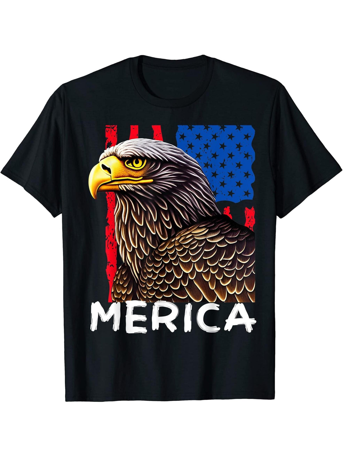 American Bald Eagle USA Flag Patriotic Merica Veterans Day T-Shirt 180G 100% Cotton Printed Round Neck Short-Sleeve T-Shirt, Gifts for Men Dad Husband Grandpa, S-XXXL, Black