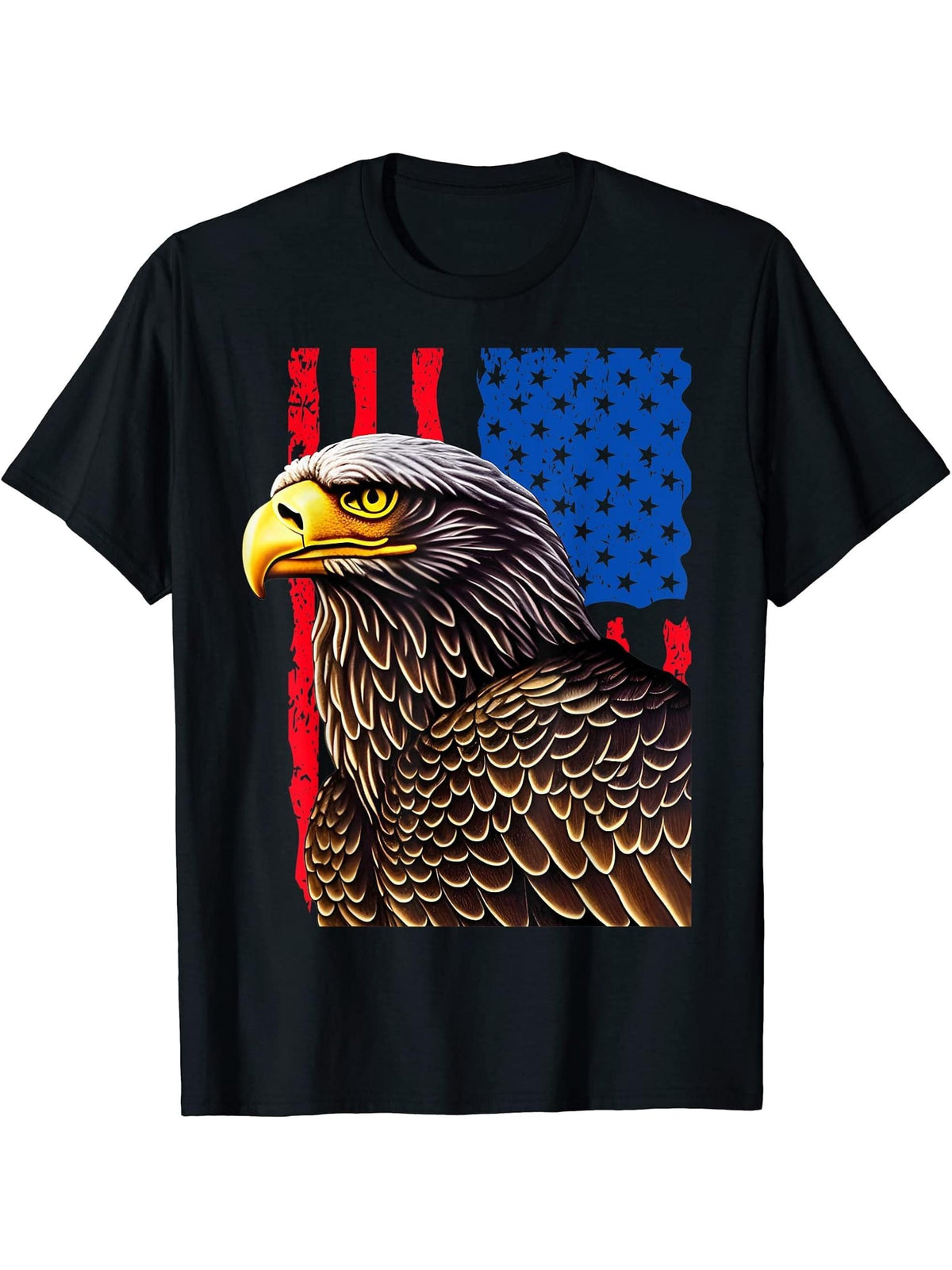 American Bald Eagle USA Flag Patriotic Merica Veterans Day T-Shirt 180G 100% Cotton Printed Round Neck Short-Sleeve T-Shirt, Gifts for Men Dad Husband Grandpa, S-XXXL, Black