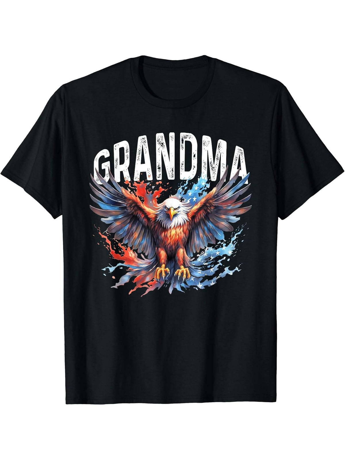 Grandma Vintage USA Flag Bald Eagle Patriotic 4th of July T-Shirt 180G 100% Cotton Printed Round Neck Short-Sleeve T-Shirt, Gifts for Men Dad Husband Grandpa, S-XXXL, Black