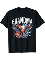 Grandma Vintage USA Flag Bald Eagle Patriotic 4th of July T-Shirt 180G 100% Cotton Printed Round Neck Short-Sleeve T-Shirt, Gifts for Men Dad Husband Grandpa, S-XXXL, Black
