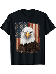 Majestic Bald Eagle American Flag Patriotic Red White Blue T-Shirt 180G 100% Cotton Printed Round Neck Short-Sleeve T-Shirt, Gifts for Men Dad Husband Grandpa, S-XXXL, Black