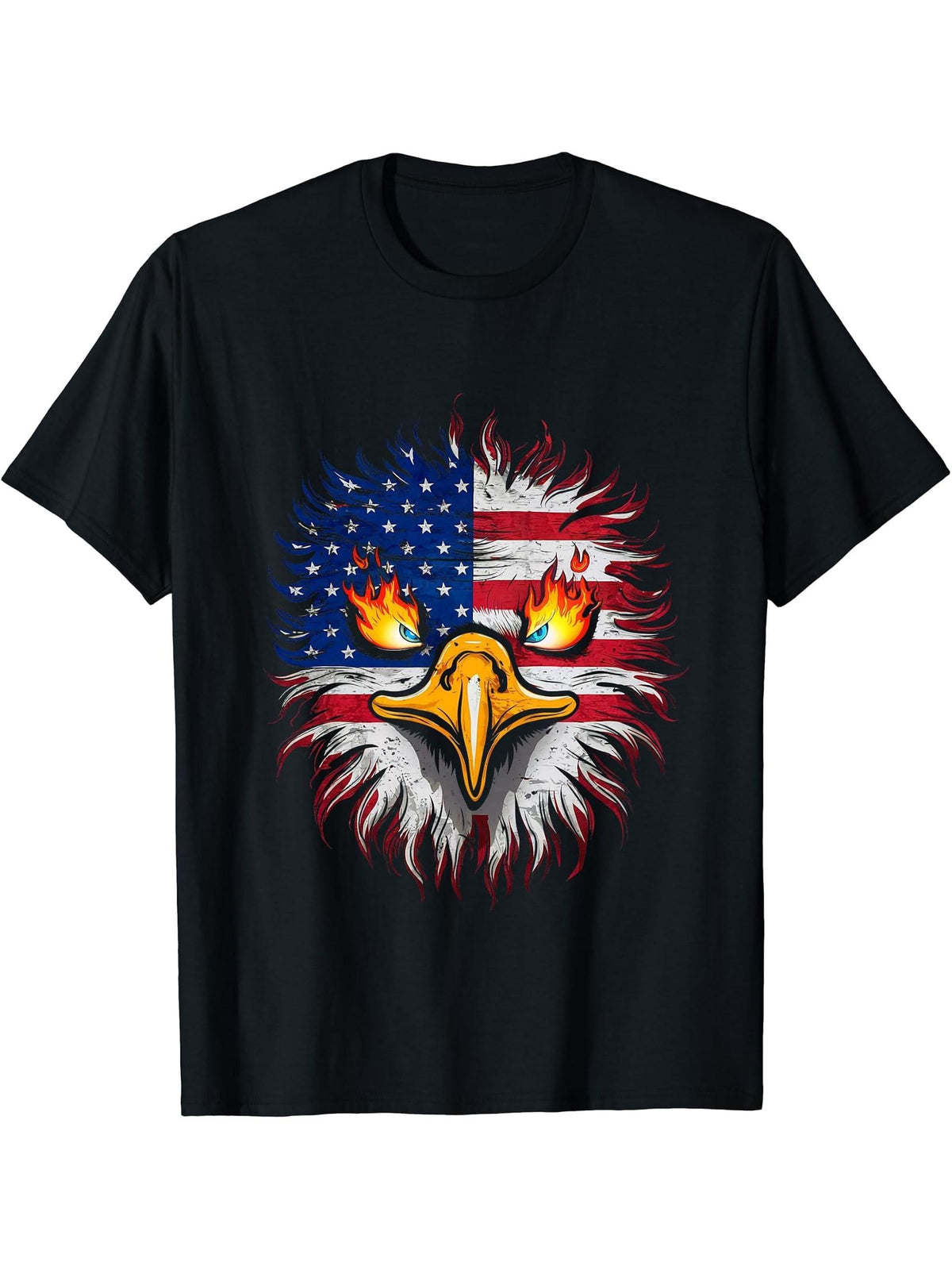 American Bald Eagle USA Flag Shirt 4th of July Eagle USA T-Shirt 180G 100% Cotton Printed Round Neck Short-Sleeve T-Shirt, Gifts for Men Dad Husband Grandpa, S-XXXL, Black