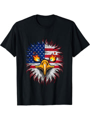 American Bald Eagle USA Flag Shirt 4th of July Eagle USA T-Shirt 180G 100% Cotton Printed Round Neck Short-Sleeve T-Shirt, Gifts for Men Dad Husband Grandpa, S-XXXL, Black