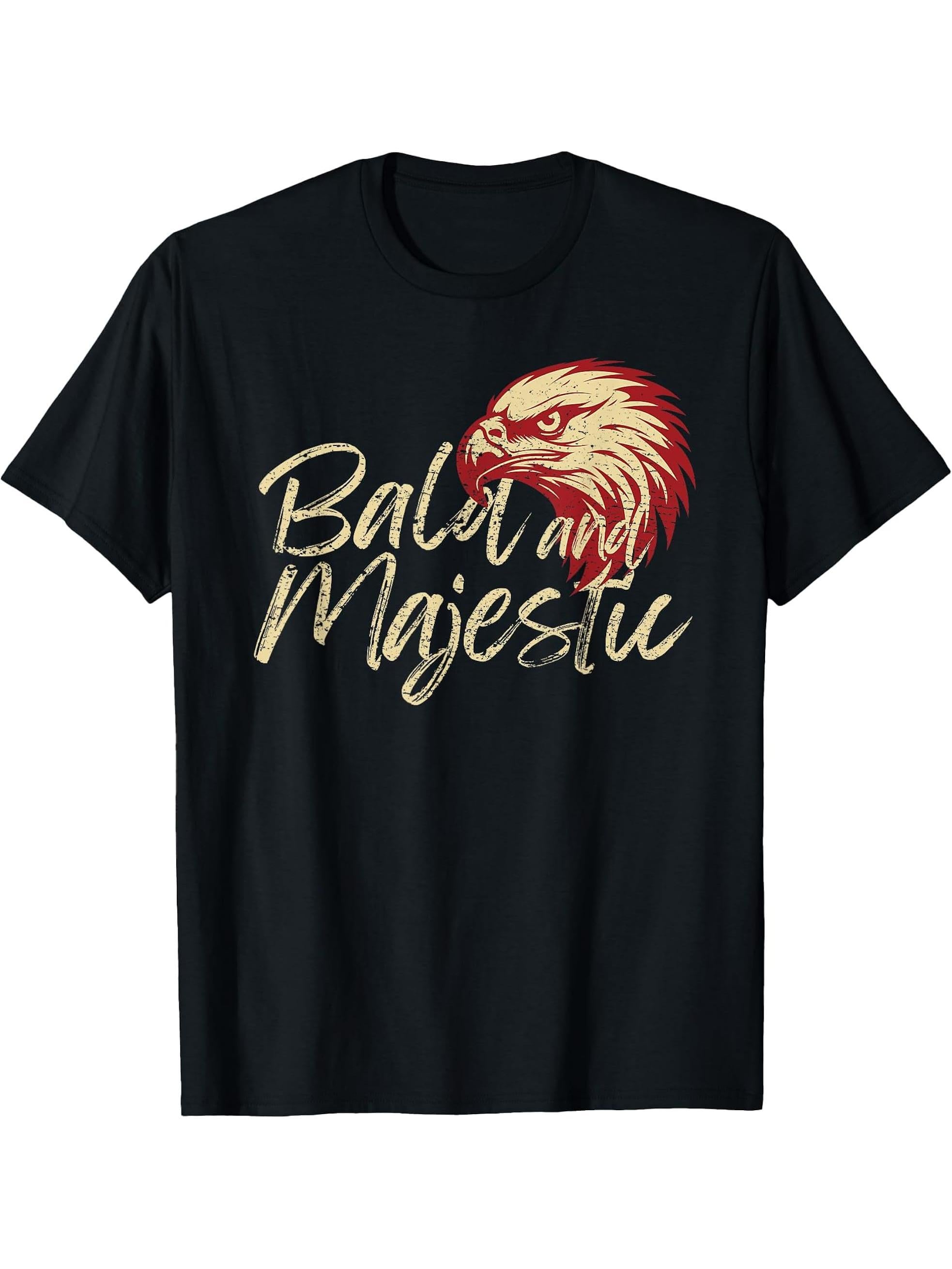 Funny Bald and Majestic Eagle Typography Design T-Shirt 180G 100% Cotton Printed Round Neck Short-Sleeve T-Shirt, Gifts for Men Dad Husband Grandpa, S-XXXL, Black