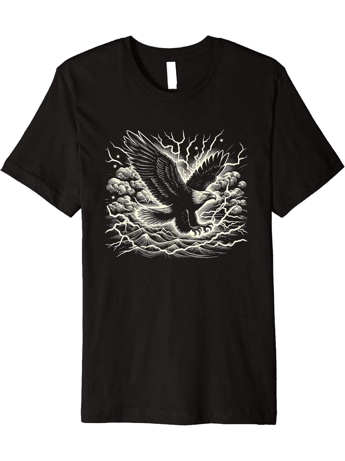 Flying Bald Eagle Scene Graphic Artwork Design Premium T-Shirt 180G 100% Cotton Printed Round Neck Short-Sleeve T-Shirt, Gifts for Men Dad Husband Grandpa, S-XXXL, Black