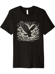 Flying Bald Eagle Scene Graphic Artwork Design Premium T-Shirt 180G 100% Cotton Printed Round Neck Short-Sleeve T-Shirt, Gifts for Men Dad Husband Grandpa, S-XXXL, Black