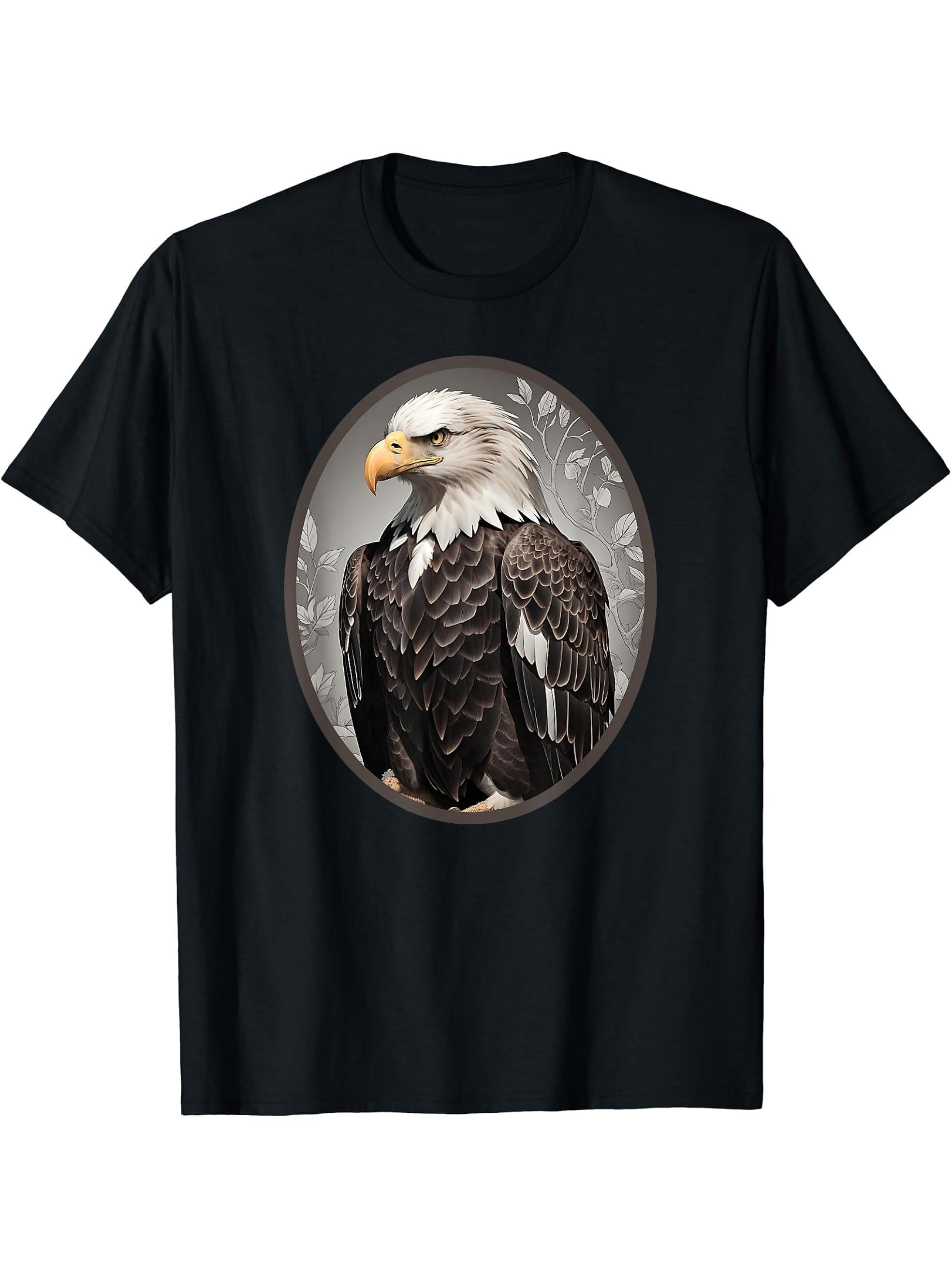 Bald Eagle Highly Detailed Image T-Shirt 180G 100% Cotton Printed Round Neck Short-Sleeve T-Shirt, Gifts for Men Dad Husband Grandpa, S-XXXL, Black