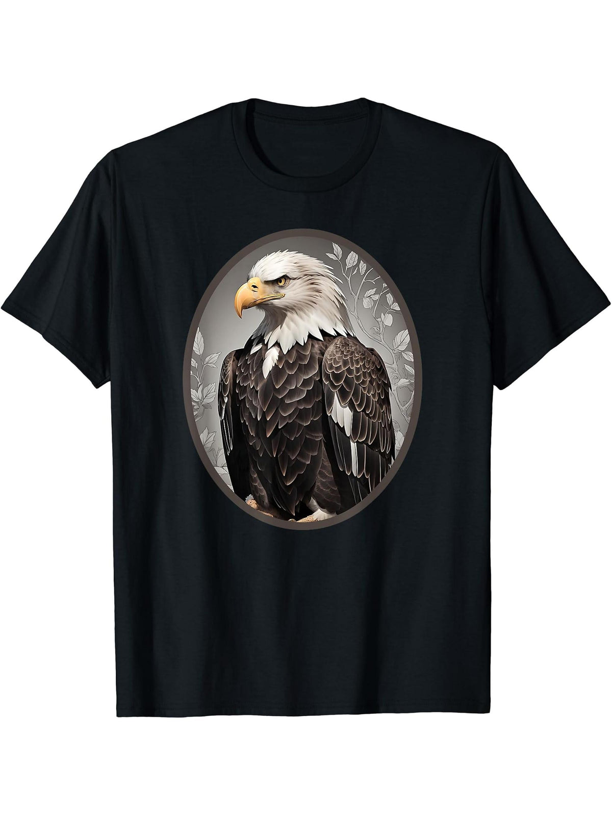 Bald Eagle Highly Detailed Image T-Shirt 180G 100% Cotton Printed Round Neck Short-Sleeve T-Shirt, Gifts for Men Dad Husband Grandpa, S-XXXL, Black