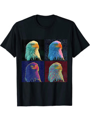 Four variant images of a bald eagle T-Shirt 180G 100% Cotton Printed Round Neck Short-Sleeve T-Shirt, Gifts for Men Dad Husband Grandpa, S-XXXL, Black