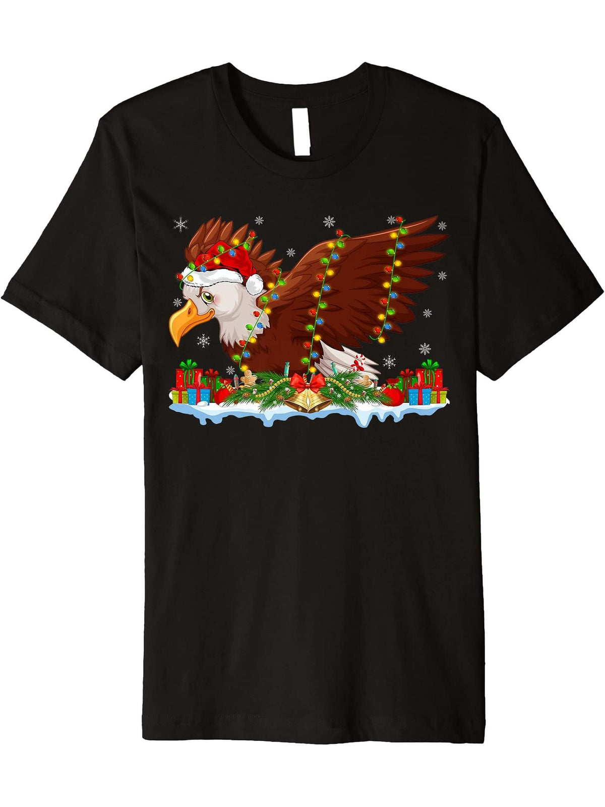 Bald Eagle Lover Family Matching Santa Bald Eagle Christmas Premium T-Shirt 180G 100% Cotton Printed Round Neck Short-Sleeve T-Shirt, Gifts for Men Dad Husband Grandpa, S-XXXL, Black