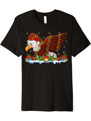 Bald Eagle Lover Family Matching Santa Bald Eagle Christmas Premium T-Shirt 180G 100% Cotton Printed Round Neck Short-Sleeve T-Shirt, Gifts for Men Dad Husband Grandpa, S-XXXL, Black