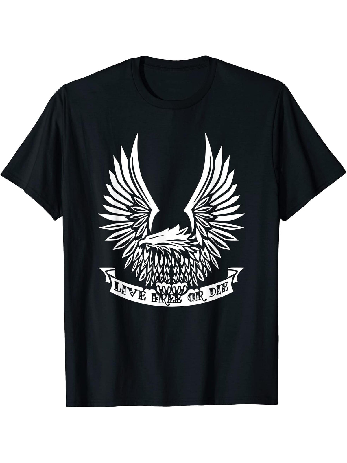 Patriotic Live Free or Die USA Bald Eagle Design T-Shirt 180G 100% Cotton Printed Round Neck Short-Sleeve T-Shirt, Gifts for Men Dad Husband Grandpa, S-XXXL, Black