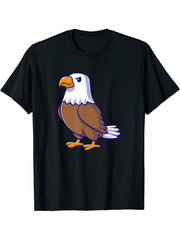 Cute American Bald Eagle Funny Hawk Bird Cartoon T-Shirt 180G 100% Cotton Printed Round Neck Short-Sleeve T-Shirt, Gifts for Men Dad Husband Grandpa, S-XXXL, Black