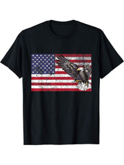 Patriotic Gift Vintage American Flag Bald Eagle T-Shirt 180G 100% Cotton Printed Round Neck Short-Sleeve T-Shirt, Gifts for Men Dad Husband Grandpa, S-XXXL, Black