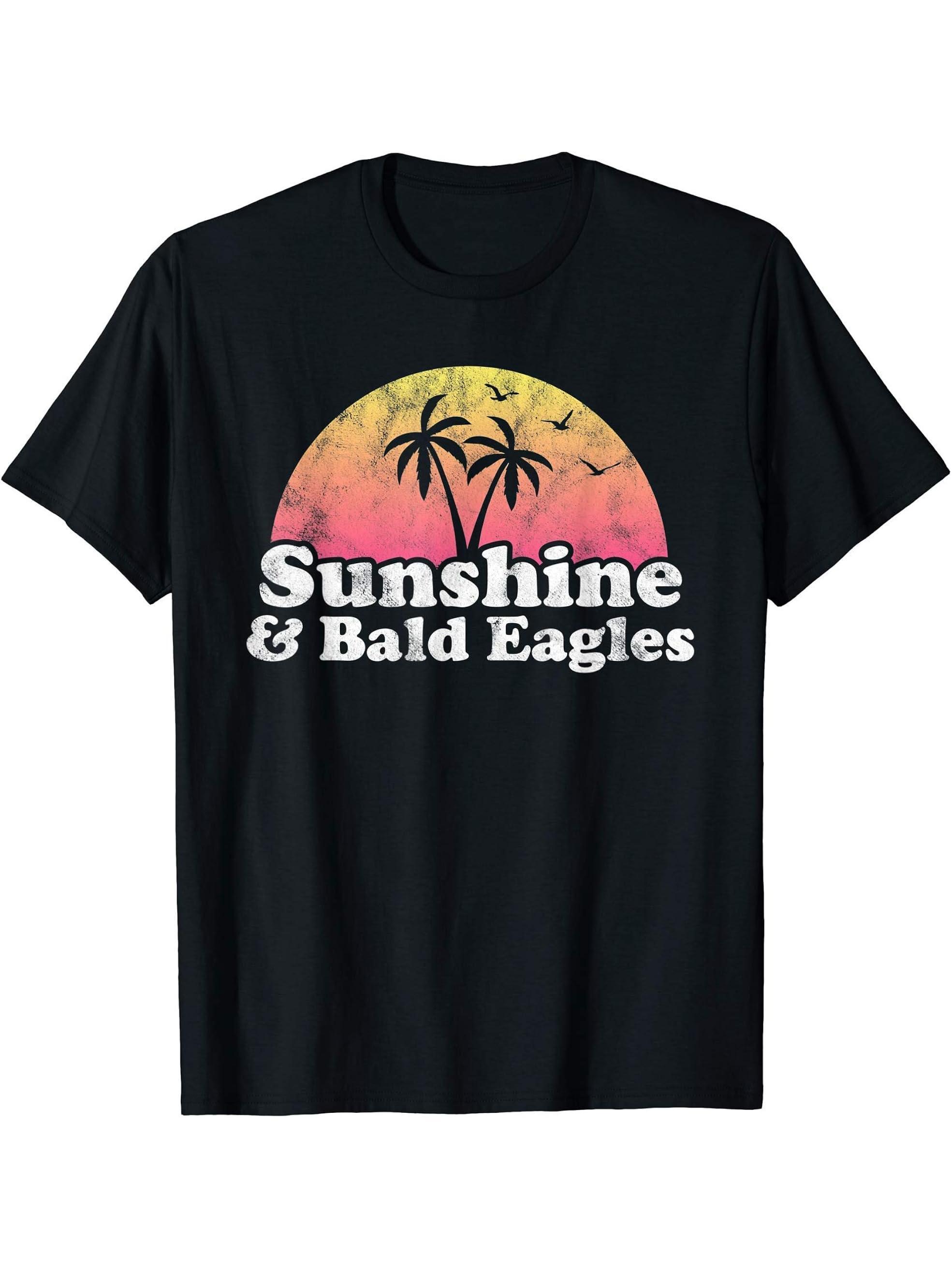 Bald Eagle Gift - Sunshine and Bald Eagles T-Shirt 180G 100% Cotton Printed Round Neck Short-Sleeve T-Shirt, Gifts for Men Dad Husband Grandpa, S-XXXL, Black