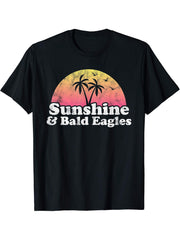 Bald Eagle Gift - Sunshine and Bald Eagles T-Shirt 180G 100% Cotton Printed Round Neck Short-Sleeve T-Shirt, Gifts for Men Dad Husband Grandpa, S-XXXL, Black