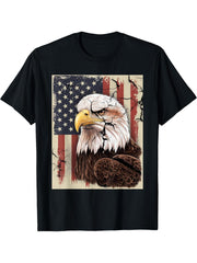 Majestic Bald Eagle American Flag Patriotic Red White Blue T-Shirt 180G 100% Cotton Printed Round Neck Short-Sleeve T-Shirt, Gifts for Men Dad Husband Grandpa, S-XXXL, Black