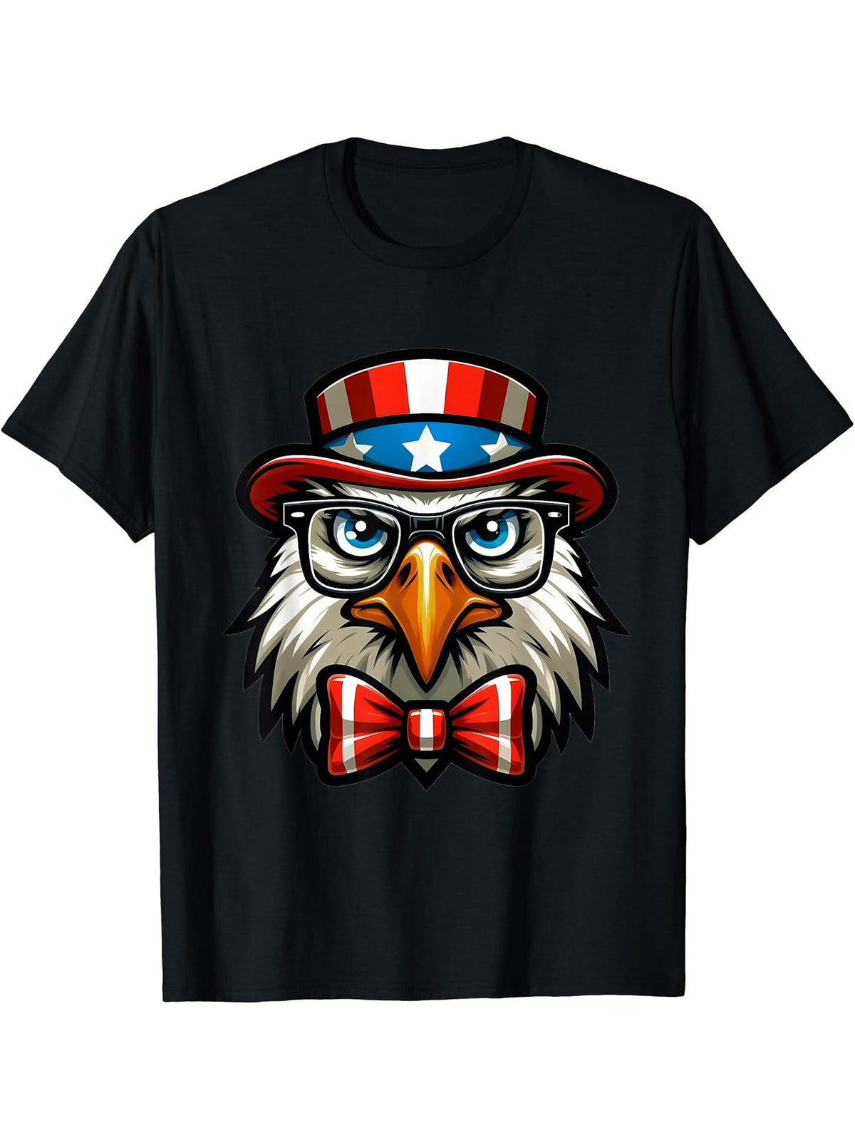 Flag Patriotic 4th of July Bald Eagle T-Shirt 180G 100% Cotton Printed Round Neck Short-Sleeve T-Shirt, Gifts for Men Dad Husband Grandpa, S-XXXL, Black