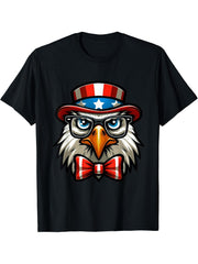 Flag Patriotic 4th of July Bald Eagle T-Shirt 180G 100% Cotton Printed Round Neck Short-Sleeve T-Shirt, Gifts for Men Dad Husband Grandpa, S-XXXL, Black