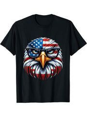 Flag Patriotic 4th of July Bald Eagle T-Shirt 180G 100% Cotton Printed Round Neck Short-Sleeve T-Shirt, Gifts for Men Dad Husband Grandpa, S-XXXL, Black