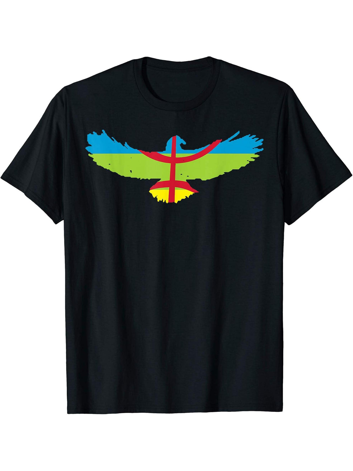 Patriotic Amazigh Flag Bald Eagle T-Shirt 180G 100% Cotton Printed Round Neck Short-Sleeve T-Shirt, Gifts for Men Dad Husband Grandpa, S-XXXL, Black