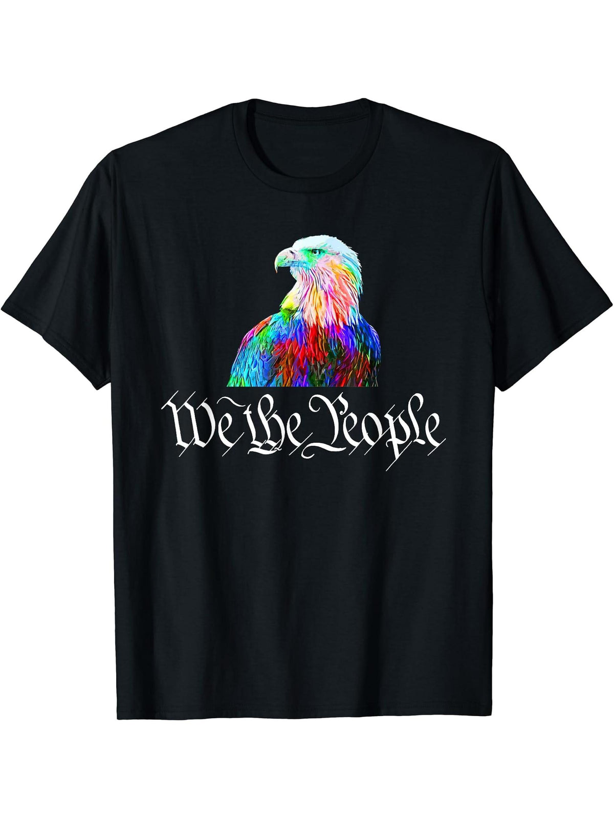We The People Bald Eagle Constitution American T-Shirt 180G 100% Cotton Printed Round Neck Short-Sleeve T-Shirt, Gifts for Men Dad Husband Grandpa, S-XXXL, Black