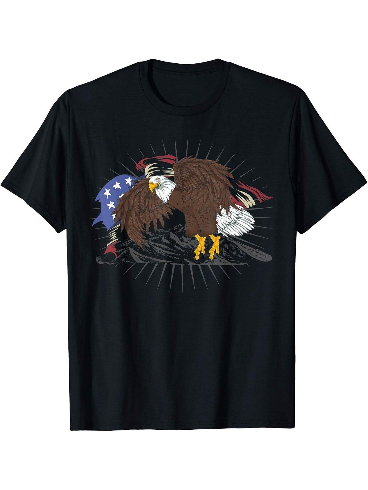 Pride Liberty US Flag Patriotic American Freedom Bald Eagle T-Shirt 180G 100% Cotton Printed Round Neck Short-Sleeve T-Shirt, Gifts for Men Dad Husband Grandpa, S-XXXL, Black