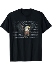 American Flag Patriotic Bald Eagle 4th of July Camouflage T-Shirt 180G 100% Cotton Printed Round Neck Short-Sleeve T-Shirt, Gifts for Men Dad Husband Grandpa, S-XXXL, Black