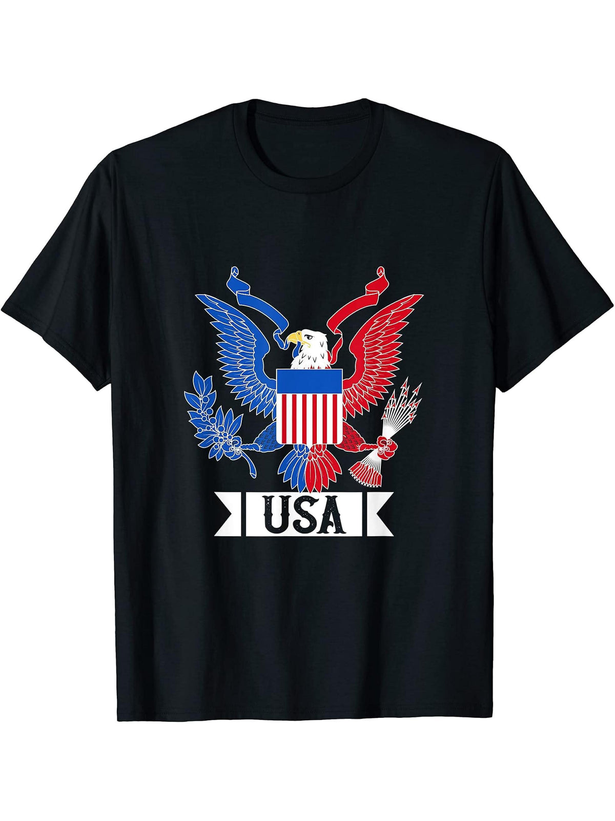 Patriotic American Bald Eagle Tshirt 4Th Of July Usa Flag T-Shirt 180G 100% Cotton Printed Round Neck Short-Sleeve T-Shirt, Gifts for Men Dad Husband Grandpa, S-XXXL, Black