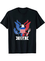 Patriotic American Bald Eagle Tshirt 4Th Of July Usa Flag T-Shirt 180G 100% Cotton Printed Round Neck Short-Sleeve T-Shirt, Gifts for Men Dad Husband Grandpa, S-XXXL, Black