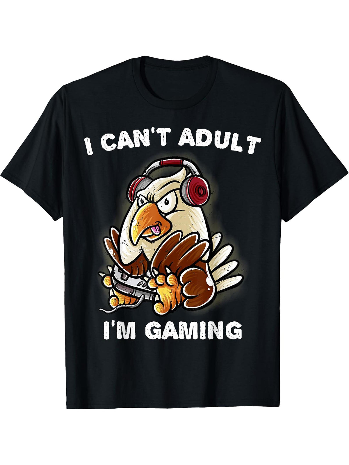 I Can't Adult I'm Gaming Nerd American Bald Eagle Geek T-Shirt 180G 100% Cotton Printed Round Neck Short-Sleeve T-Shirt, Gifts for Men Dad Husband Grandpa, S-XXXL, Black
