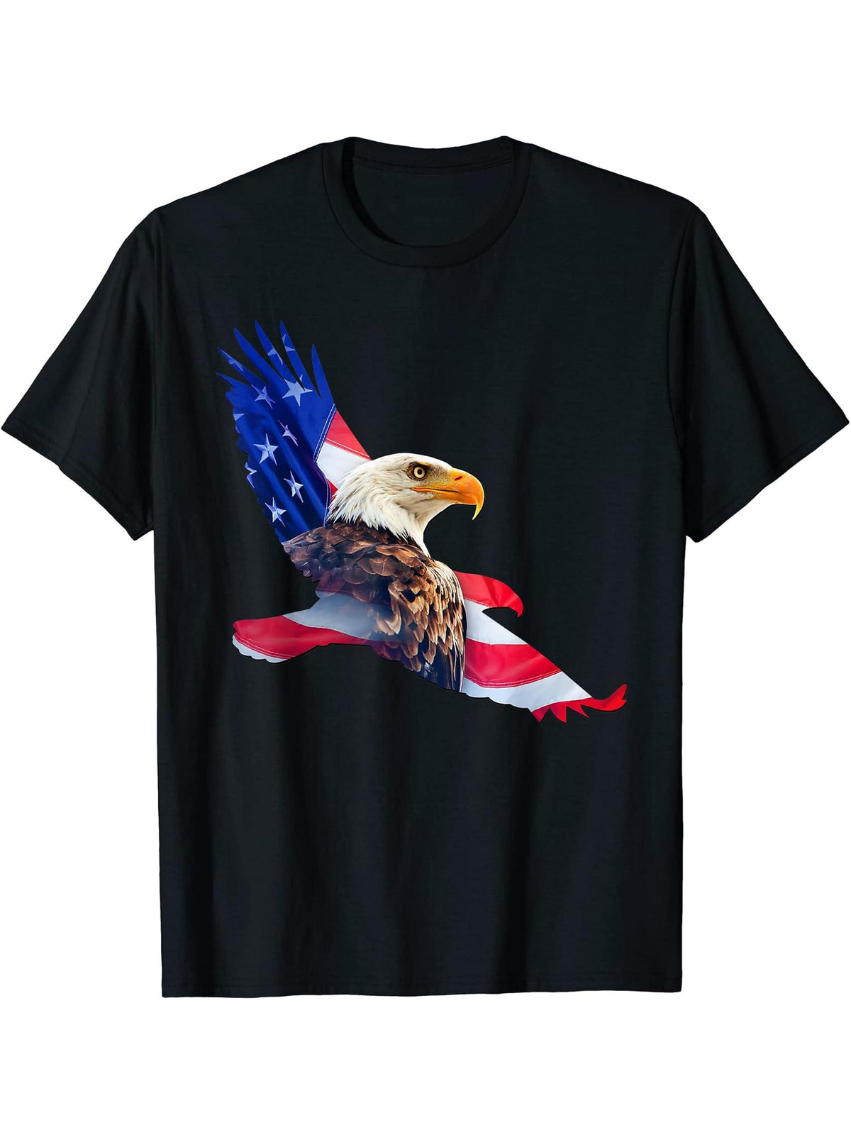 American Bald Eagle and Flag Silhouette T-Shirt 180G 100% Cotton Printed Round Neck Short-Sleeve T-Shirt, Gifts for Men Dad Husband Grandpa, S-XXXL, Black