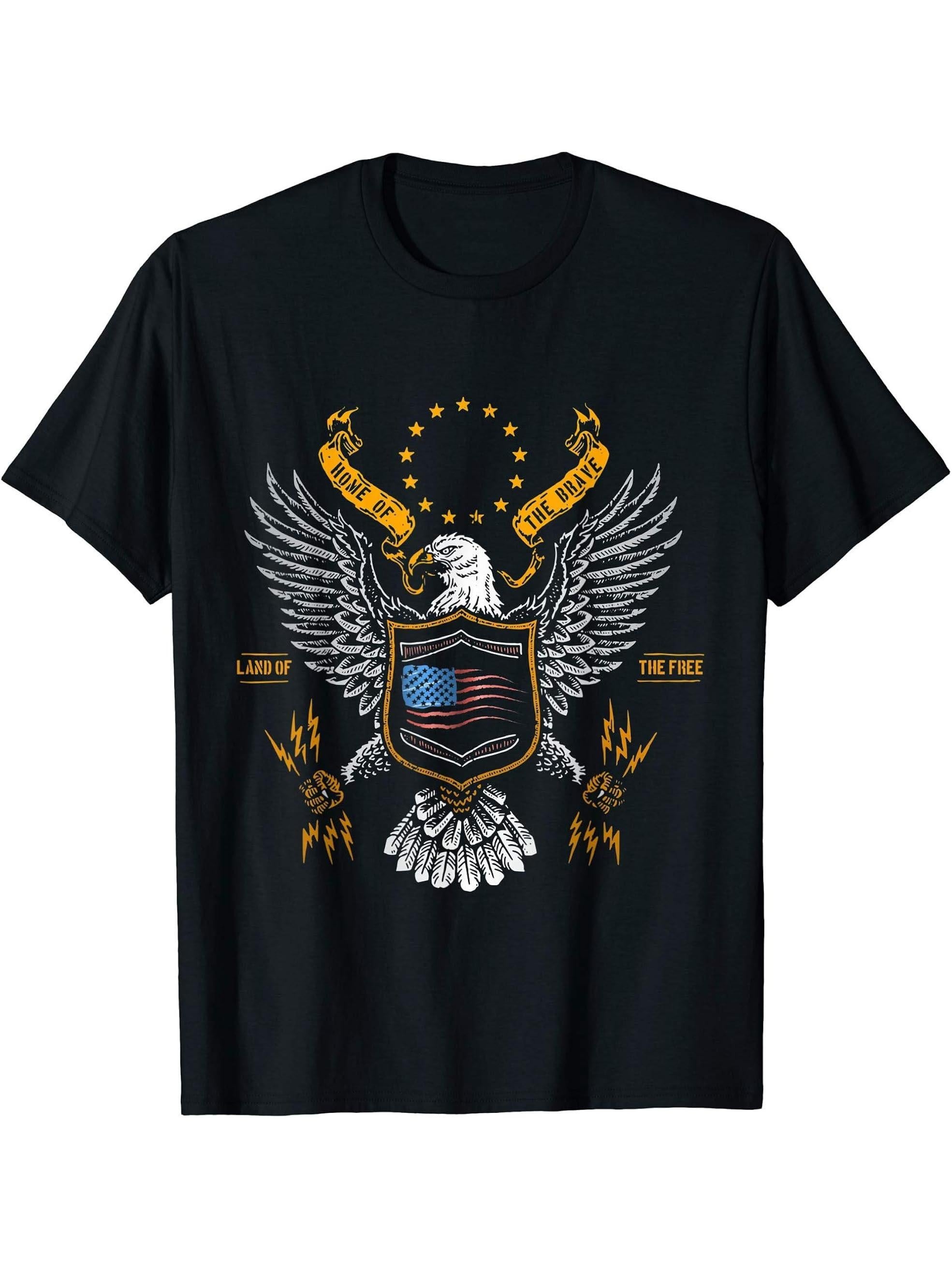 Home of the Brave Bald eagle T-Shirt 180G 100% Cotton Printed Round Neck Short-Sleeve T-Shirt, Gifts for Men Dad Husband Grandpa, S-XXXL, Black