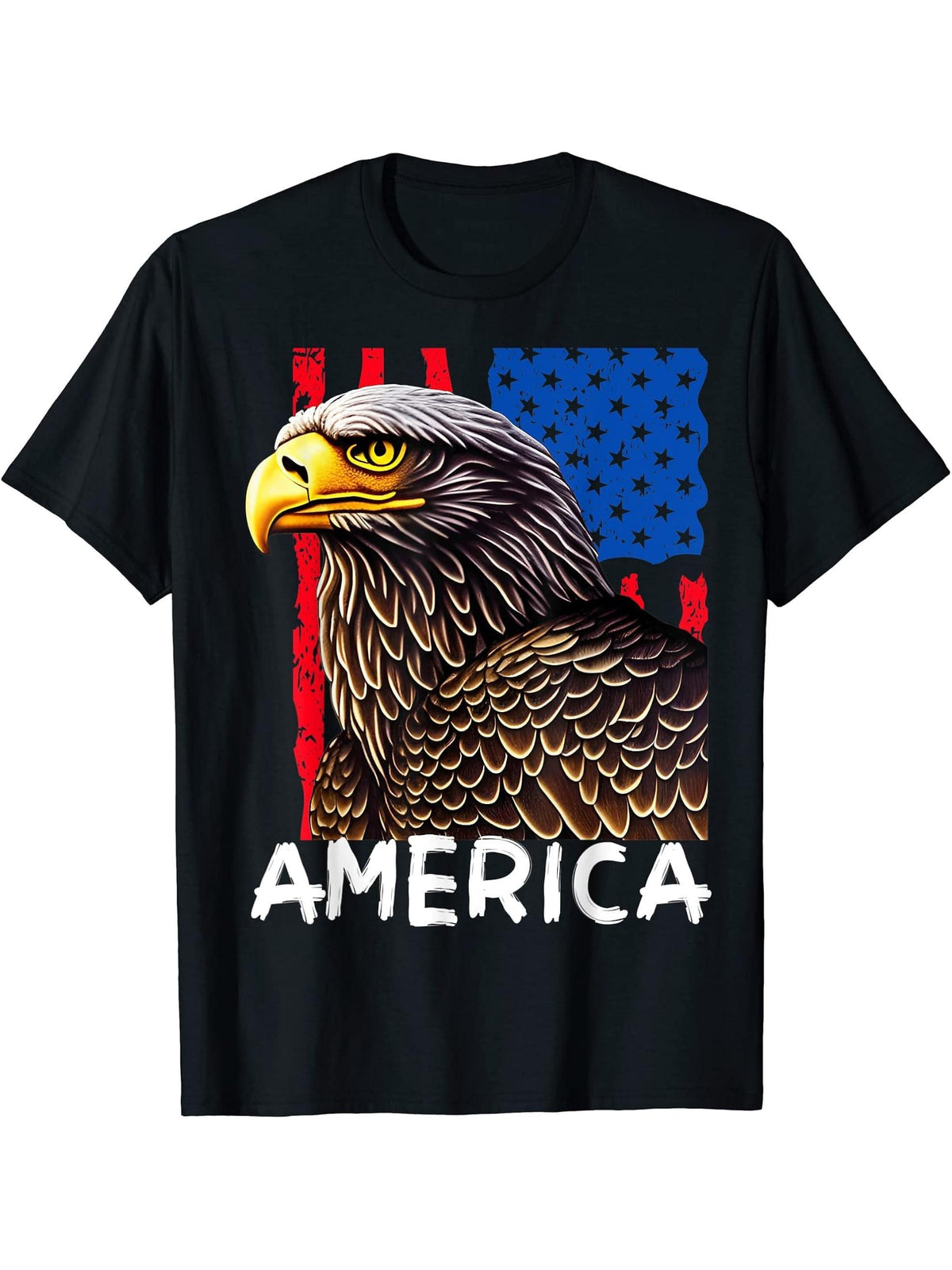 American Bald Eagle USA Flag Patriotic Merica Veterans Day T-Shirt 180G 100% Cotton Printed Round Neck Short-Sleeve T-Shirt, Gifts for Men Dad Husband Grandpa, S-XXXL, Black