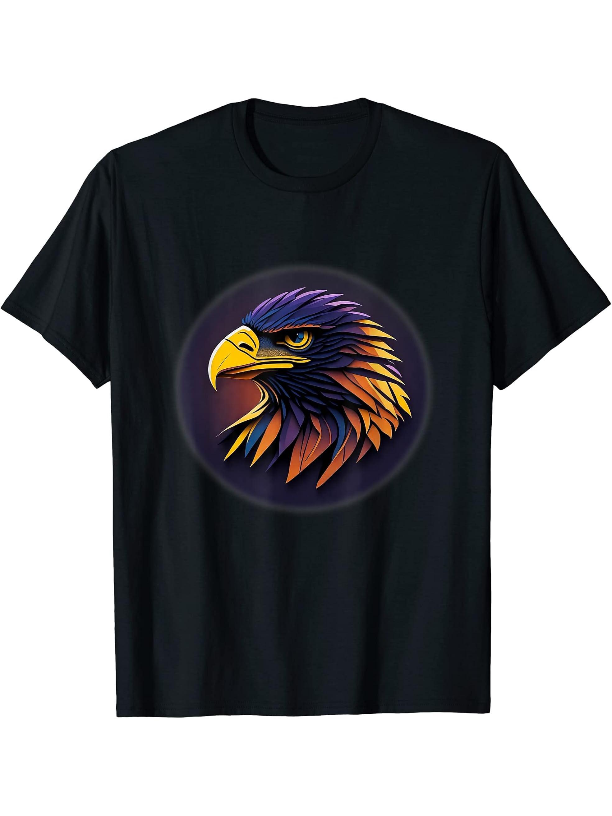 American Bald Eagle artistic impression T-Shirt 180G 100% Cotton Printed Round Neck Short-Sleeve T-Shirt, Gifts for Men Dad Husband Grandpa, S-XXXL, Black
