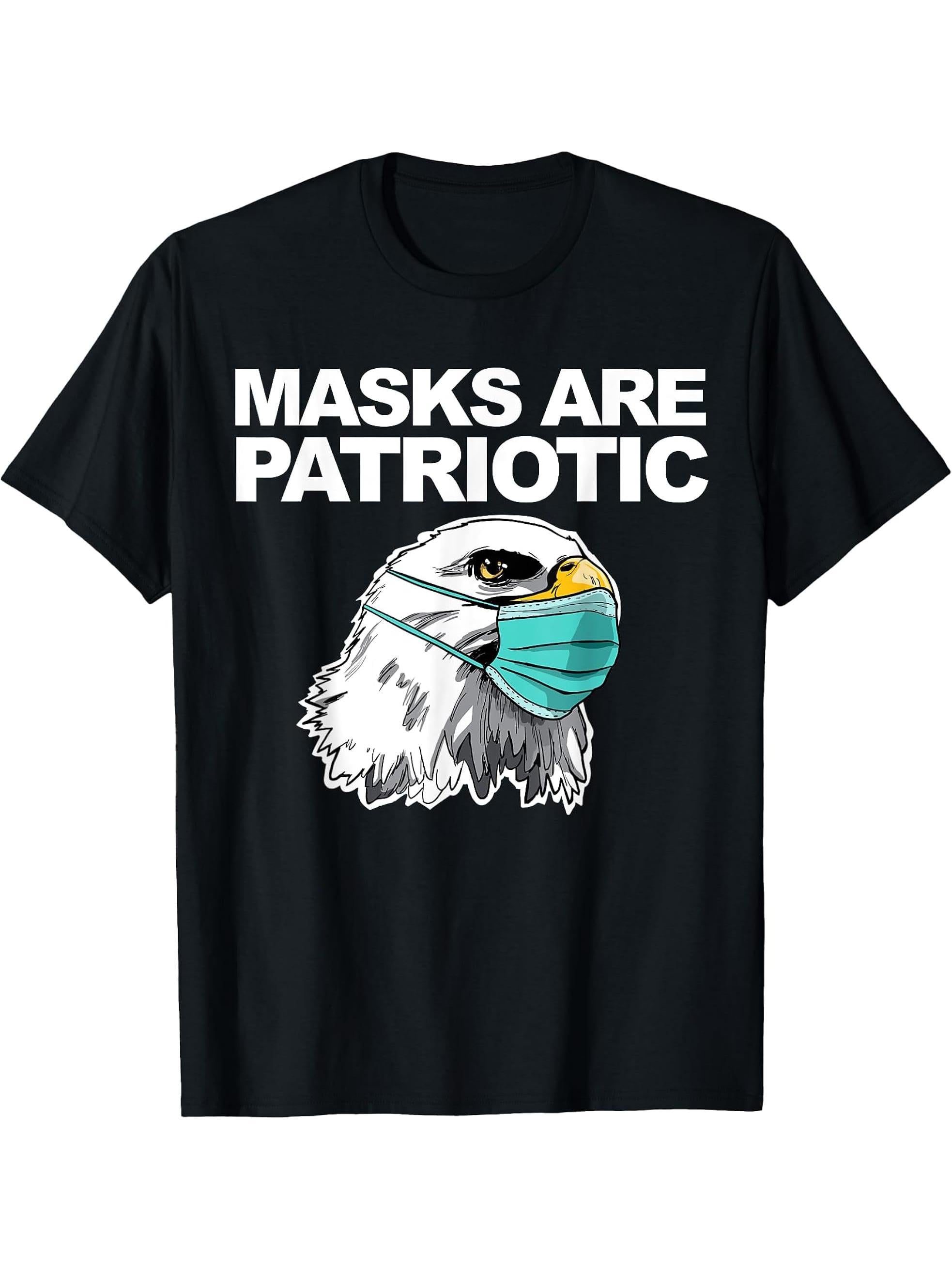 Patriotic Eagle with facemask American Bald Eagle T-Shirt 180G 100% Cotton Printed Round Neck Short-Sleeve T-Shirt, Gifts for Men Dad Husband Grandpa, S-XXXL, Black