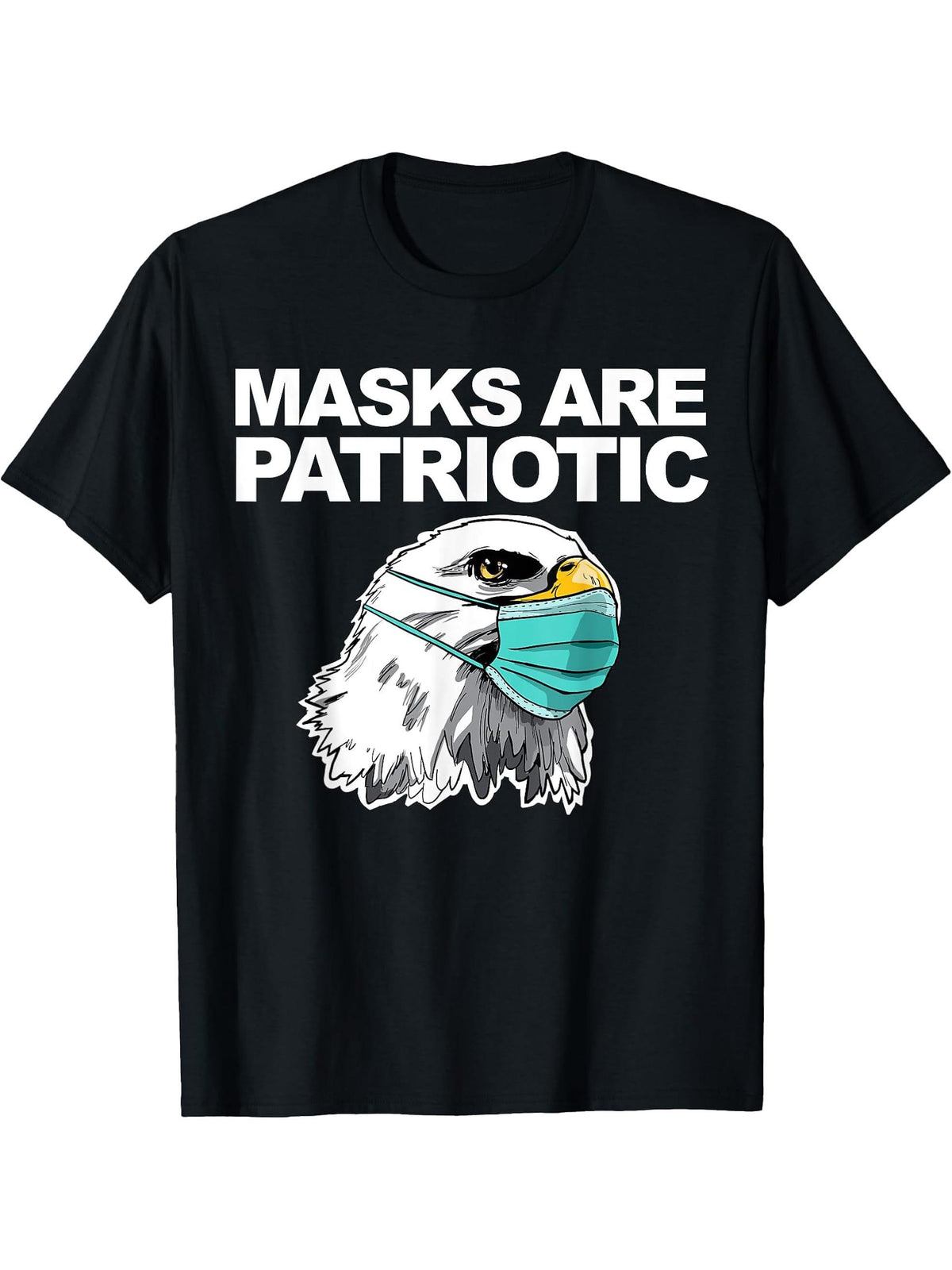 Patriotic Eagle with facemask American Bald Eagle T-Shirt 180G 100% Cotton Printed Round Neck Short-Sleeve T-Shirt, Gifts for Men Dad Husband Grandpa, S-XXXL, Black