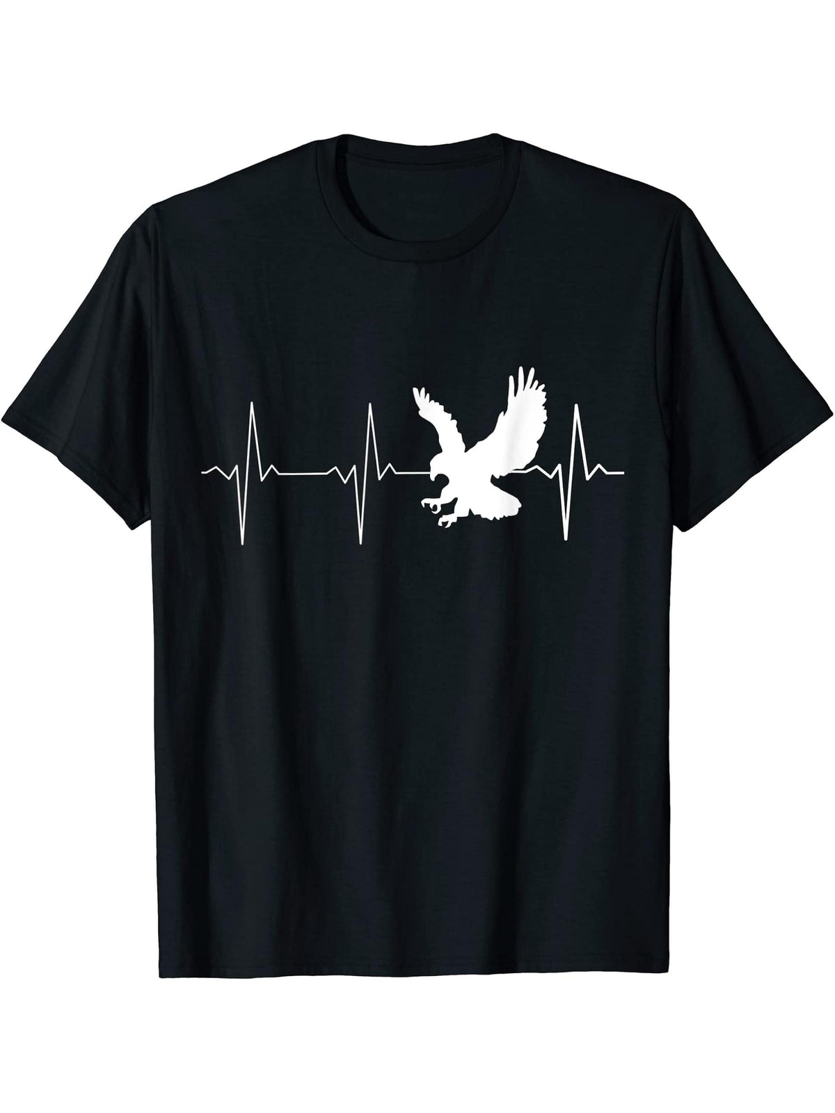 Bald Eagle Lovers Shirt: Bald Eagle Heartbeat T-shirt T-Shirt 180G 100% Cotton Printed Round Neck Short-Sleeve T-Shirt, Gifts for Men Dad Husband Grandpa, S-XXXL, Black