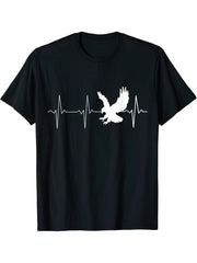 Bald Eagle Lovers Shirt: Bald Eagle Heartbeat T-shirt T-Shirt 180G 100% Cotton Printed Round Neck Short-Sleeve T-Shirt, Gifts for Men Dad Husband Grandpa, S-XXXL, Black