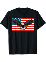 Bald Eagle Free Land USA American Flag T-Shirt 180G 100% Cotton Printed Round Neck Short-Sleeve T-Shirt, Gifts for Men Dad Husband Grandpa, S-XXXL, Black
