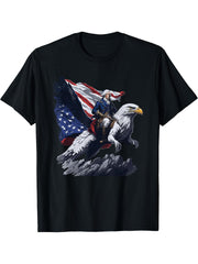 George Washington Riding A Bald Eagle Patriotic T-Shirt 180G 100% Cotton Printed Round Neck Short-Sleeve T-Shirt, Gifts for Men Dad Husband Grandpa, S-XXXL, Black