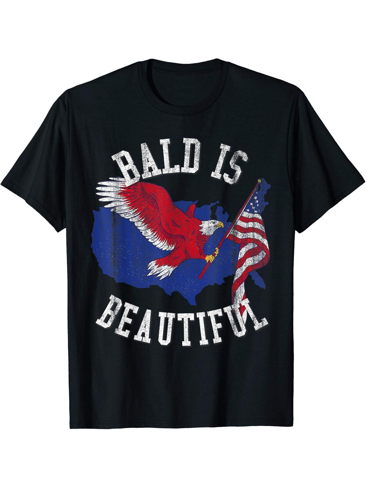 Bald is beautiful Shirt - Bald Eagle Patriotic American T-Shirt 180G 100% Cotton Printed Round Neck Short-Sleeve T-Shirt, Gifts for Men Dad Husband Grandpa, S-XXXL, Black