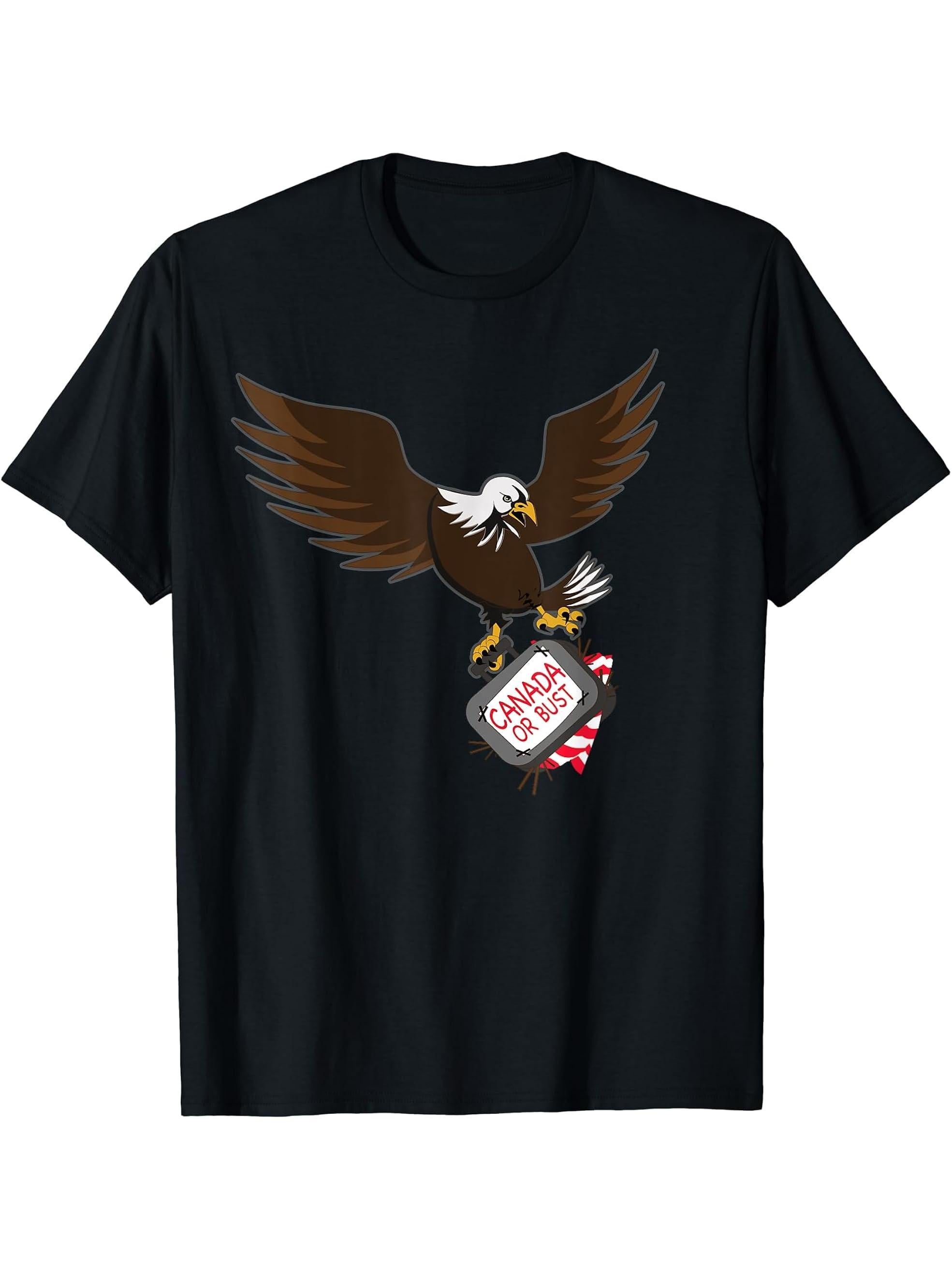Canada or Bust - The Bald Eagle Runs Away T-Shirt 180G 100% Cotton Printed Round Neck Short-Sleeve T-Shirt, Gifts for Men Dad Husband Grandpa, S-XXXL, Black